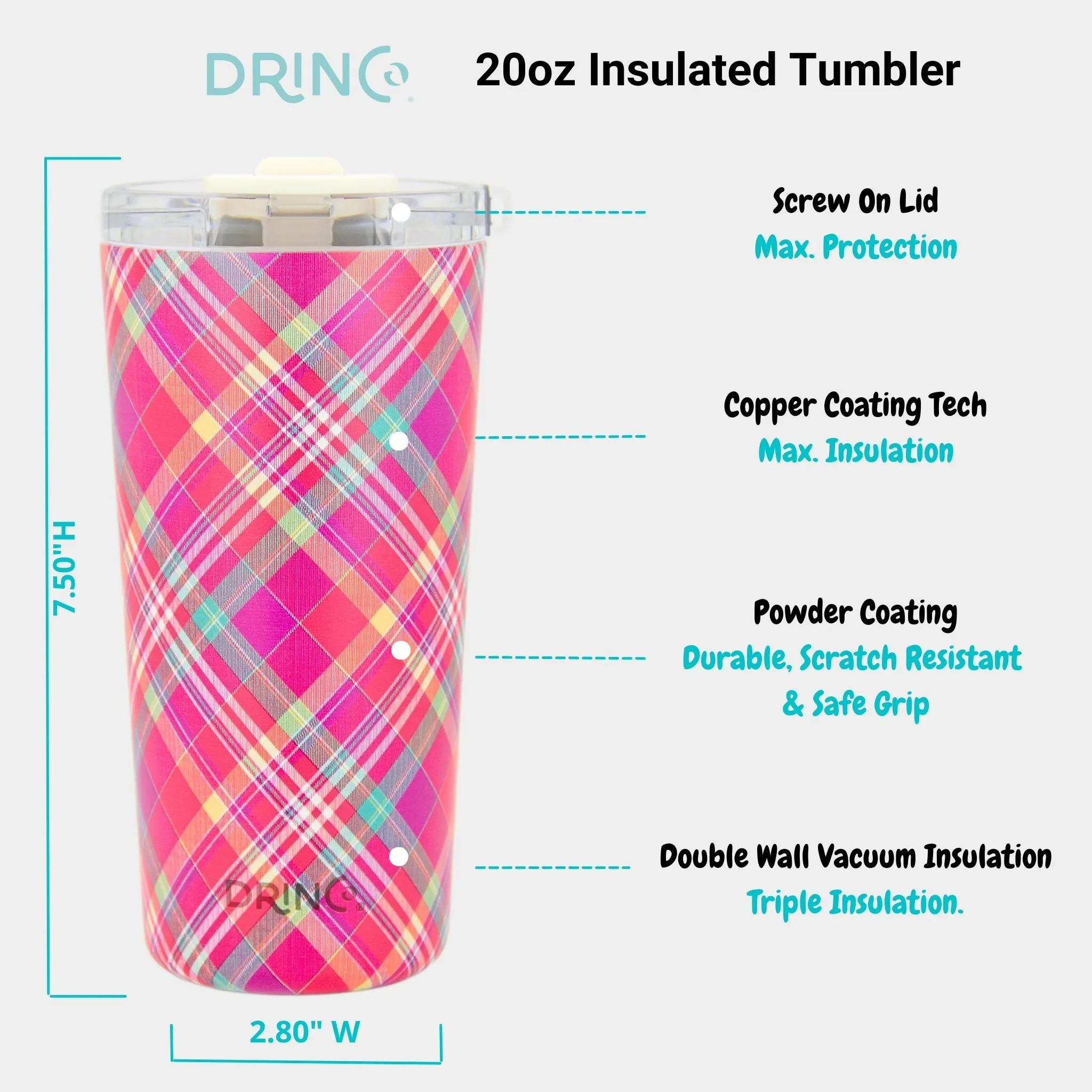 DRINCO®  Seattle 20oz Leakproof Tumbler with Straw - Madras Plaid