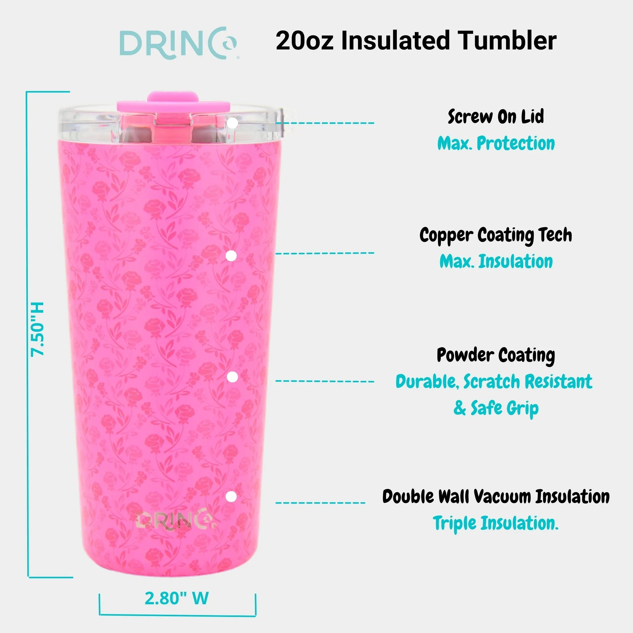 DRINCO®  Seattle 20oz Leakproof Tumbler with Straw - Pink Rose