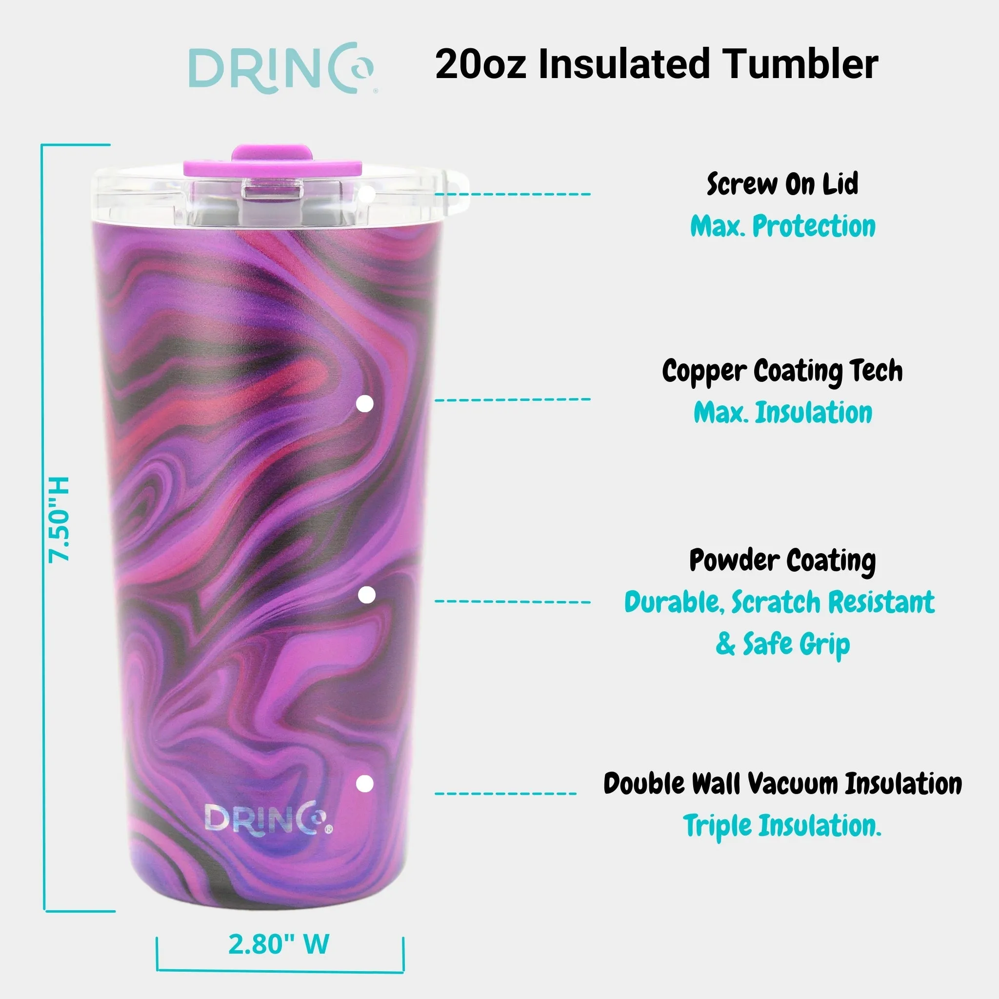 DRINCO®  Seattle 20oz Leakproof Tumbler with Straw - Purple Swirl