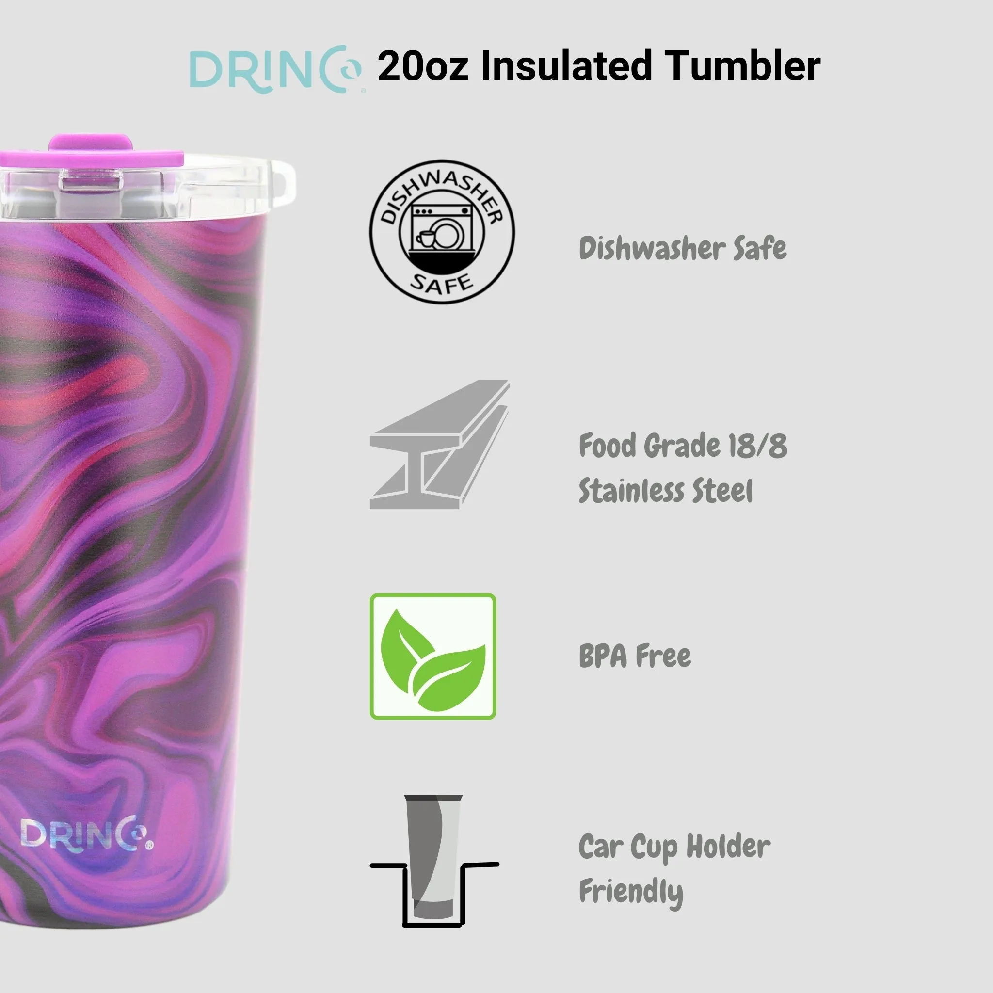 DRINCO®  Seattle 20oz Leakproof Tumbler with Straw - Purple Swirl