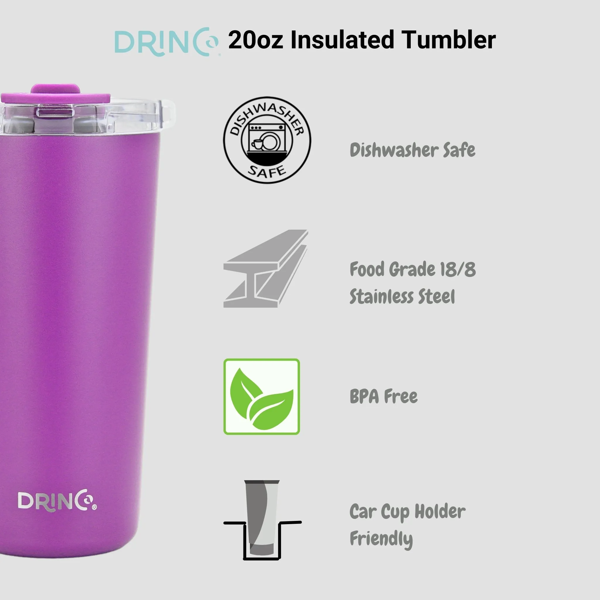 DRINCO®  Seattle 20oz Leakproof Tumbler with Straw - Purple