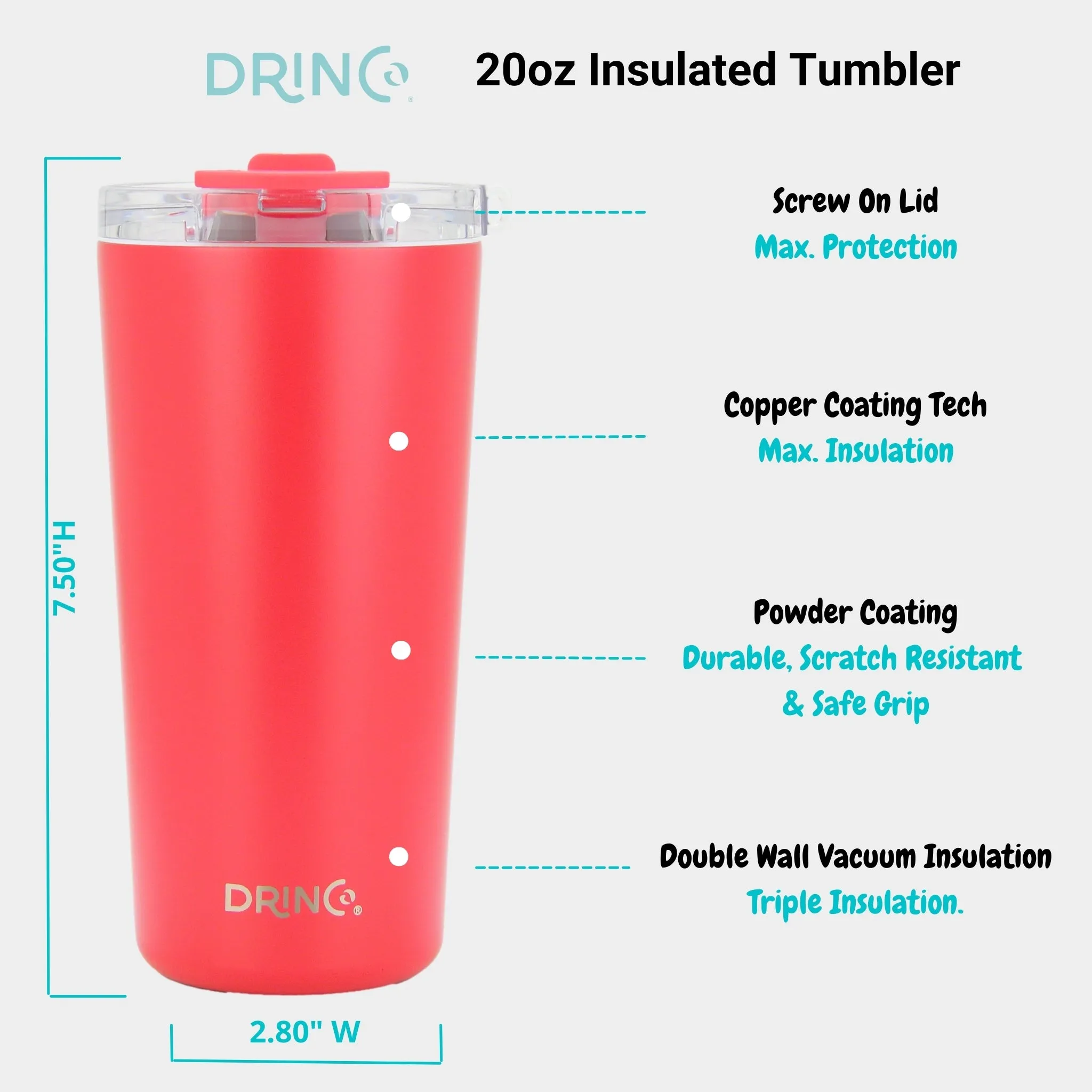 DRINCO®  Seattle 20oz Leakproof Tumbler with Straw - Red