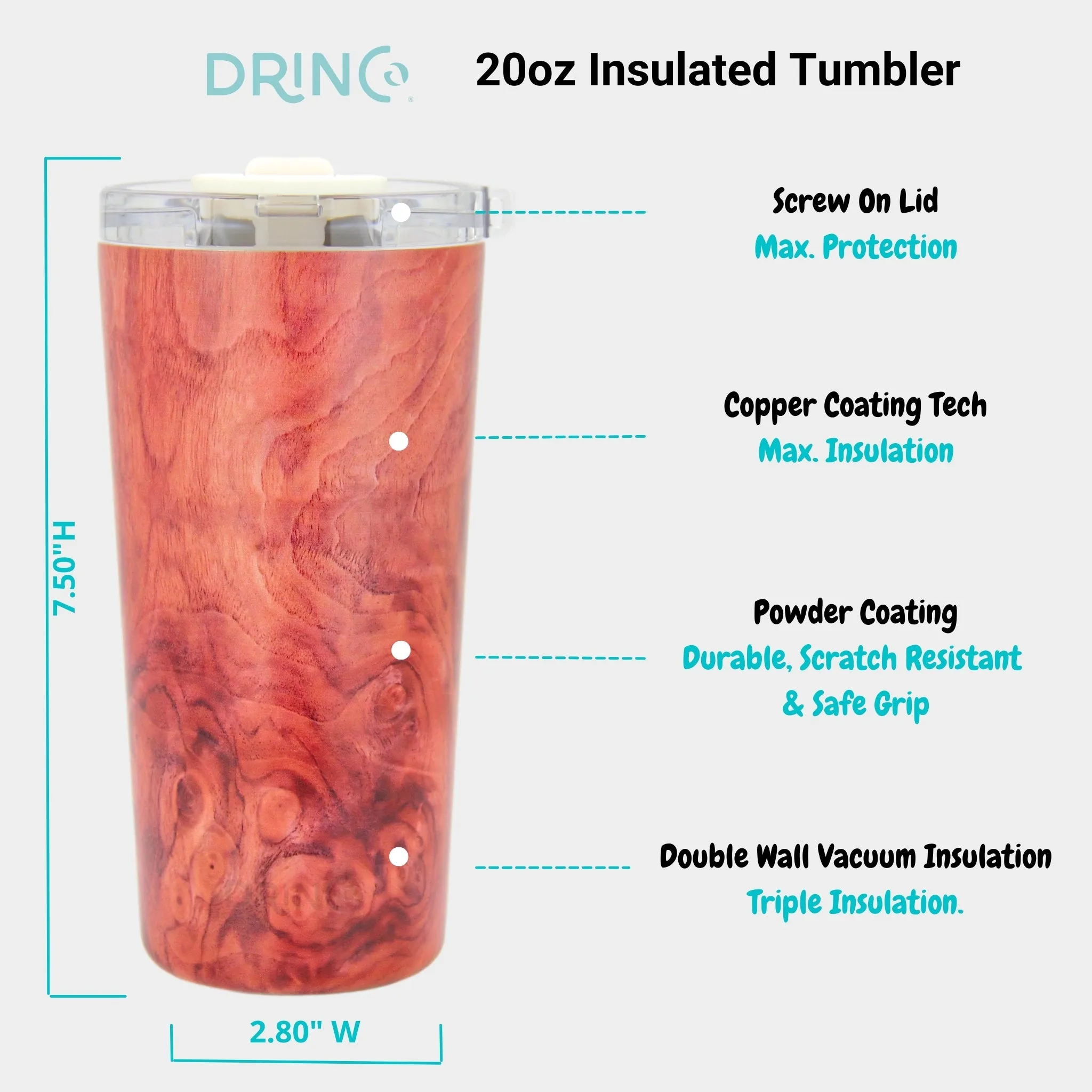 DRINCO®  Seattle 20oz Leakproof Tumbler with Straw - Walnut