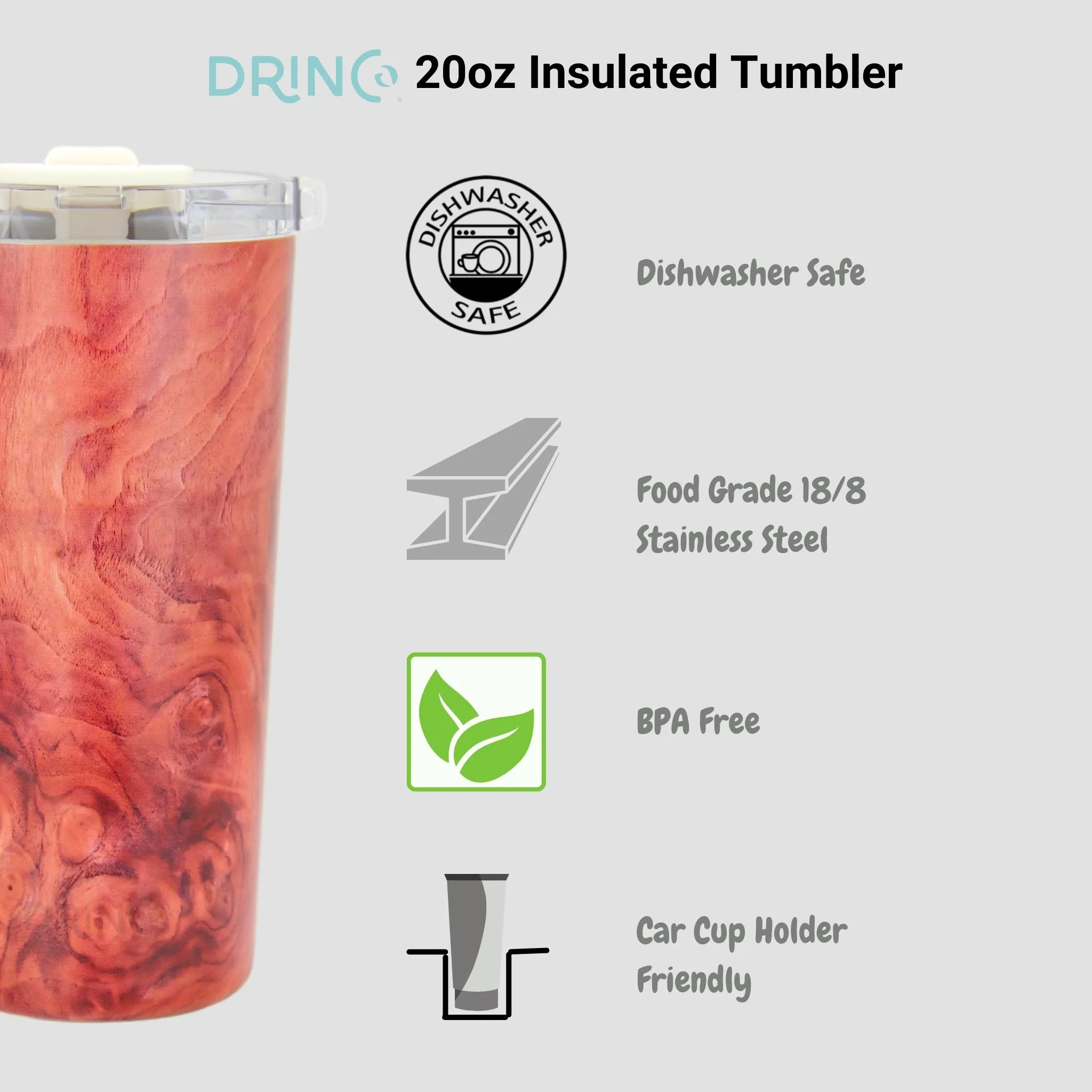 DRINCO®  Seattle 20oz Leakproof Tumbler with Straw - Walnut