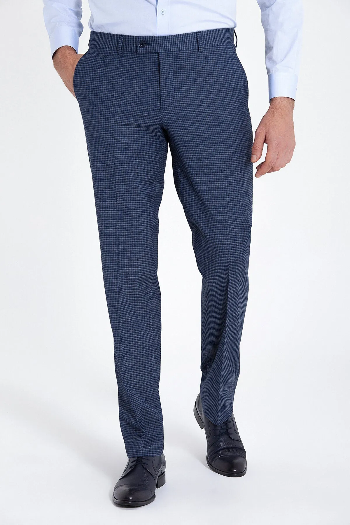 Dynamic Fit Side Pocket Low Waist Wool Grid Navy Dress Pants