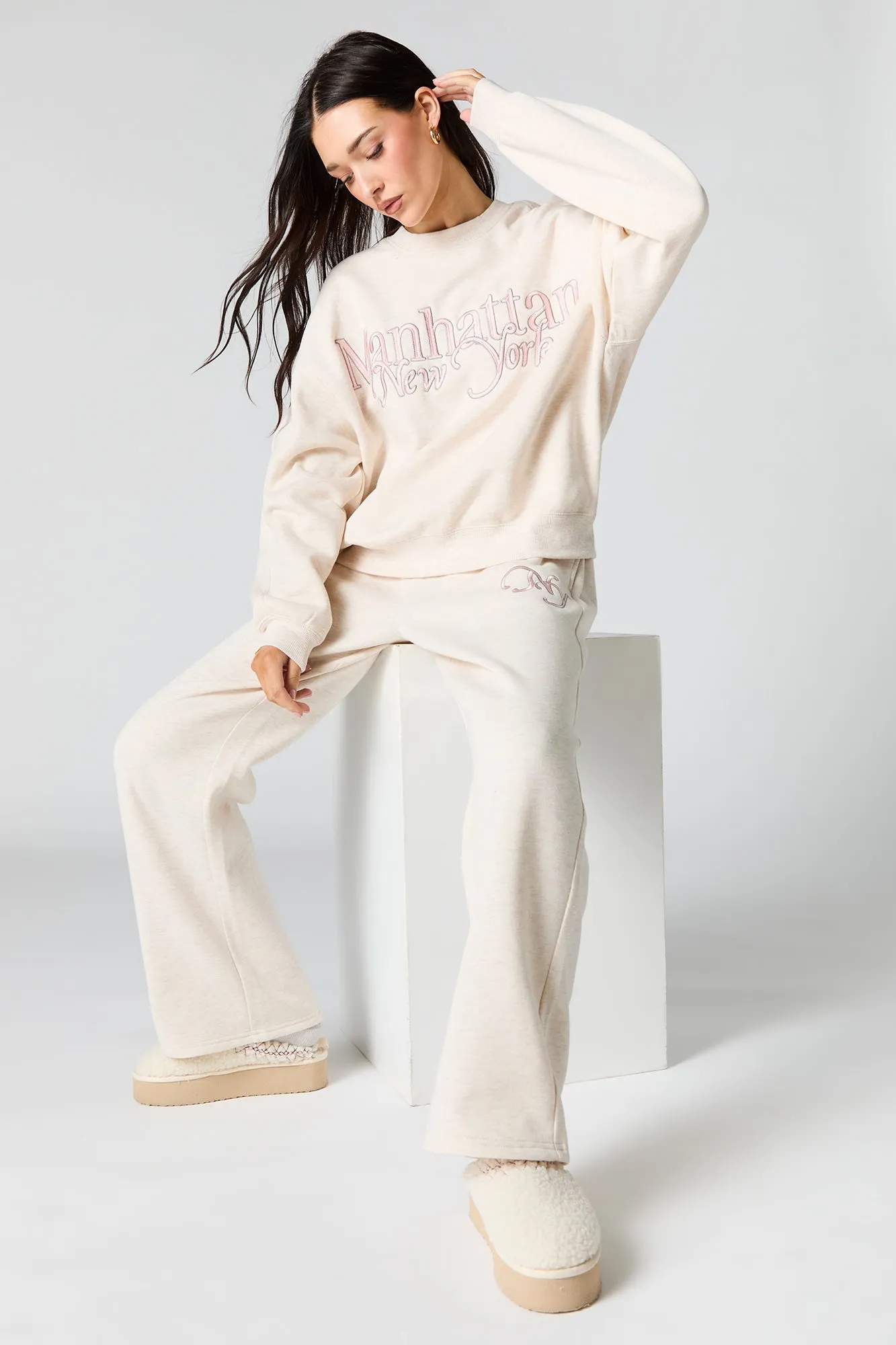 Embroidered Destination Wide Leg Sweatpant