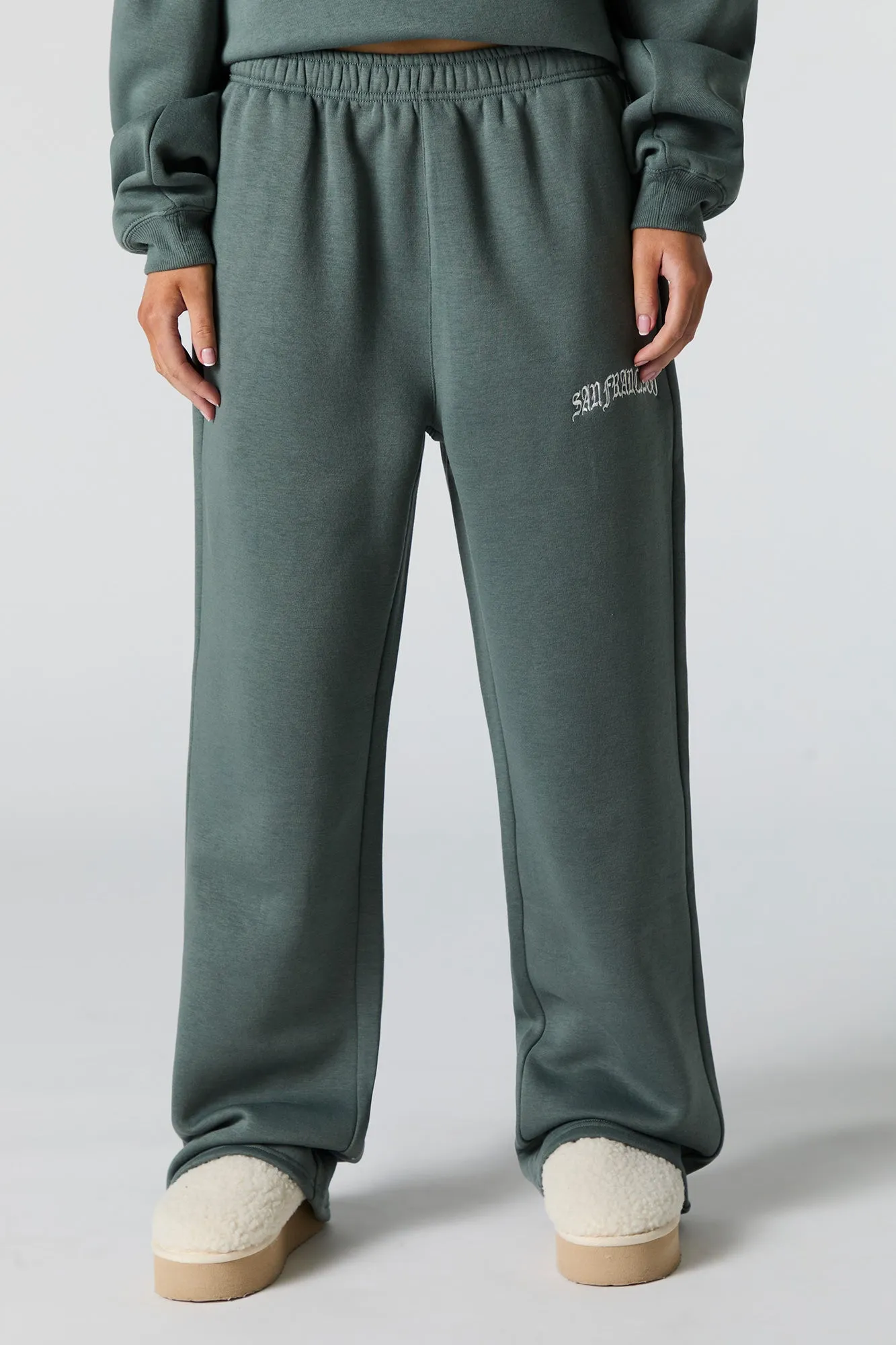 Embroidered Destination Wide Leg Sweatpant