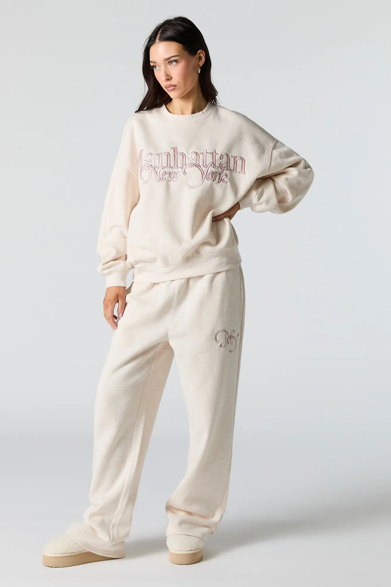 Embroidered Destination Wide Leg Sweatpant