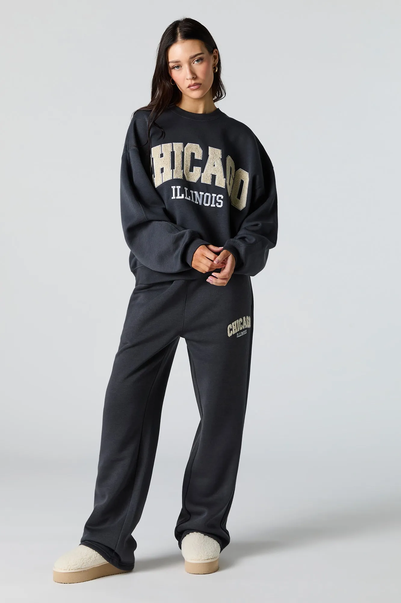 Embroidered Destination Wide Leg Sweatpant