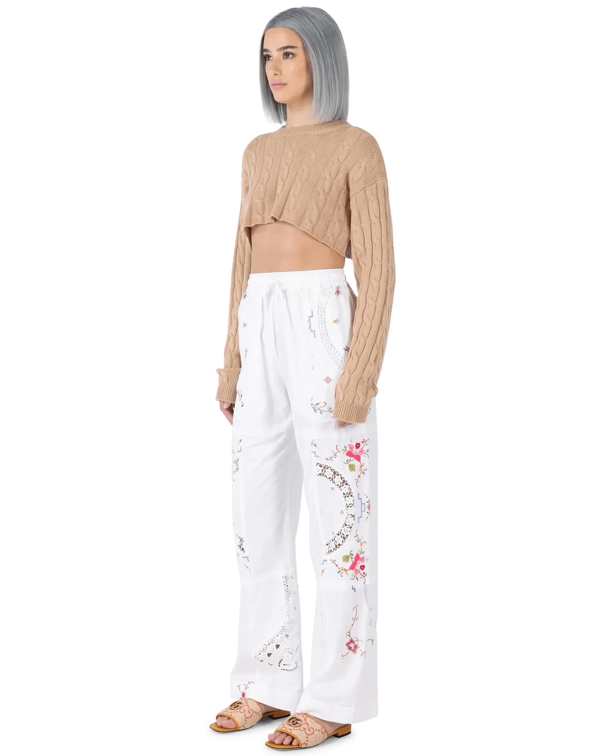 Embroidered Linen Pants