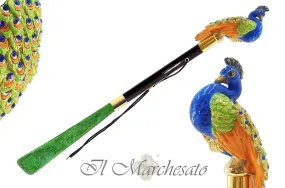 Enamelled Peacock Shoehorn By il Marchesato