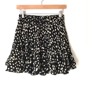 Entro by Layla James Black Animal Print Ruffle Skirt with Drawstring Waist with Shorts Underneath NWT- Size S