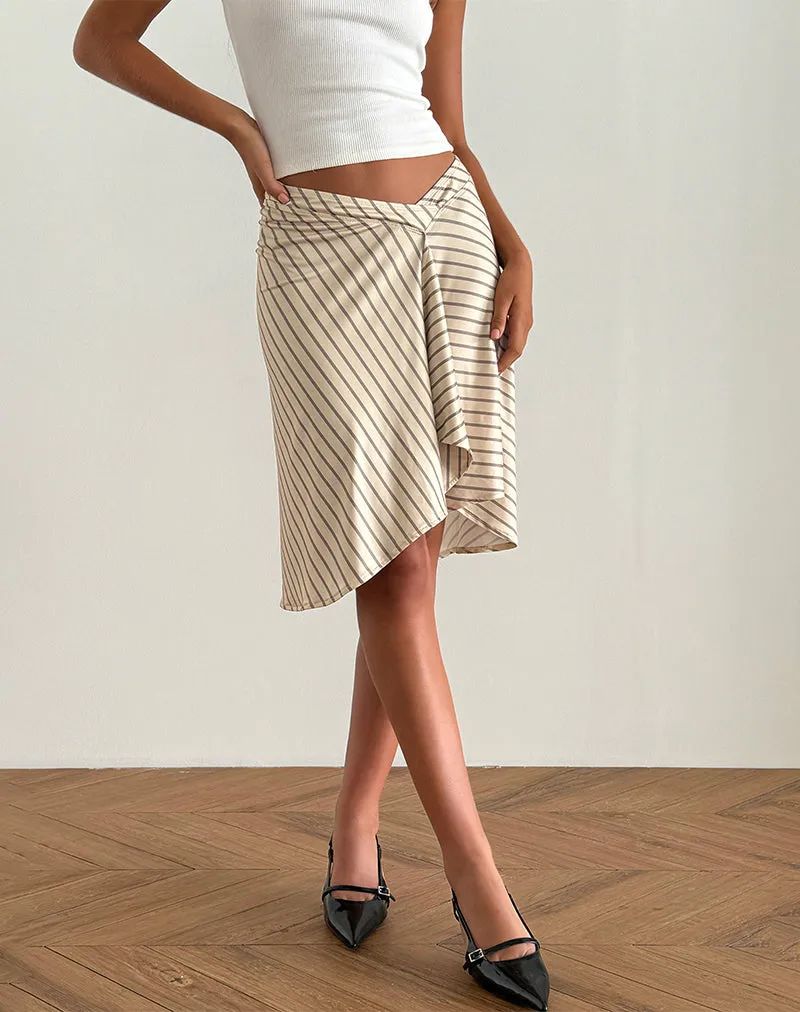 Esmeray Midi Skirt in Yellow Diagonal Stripe