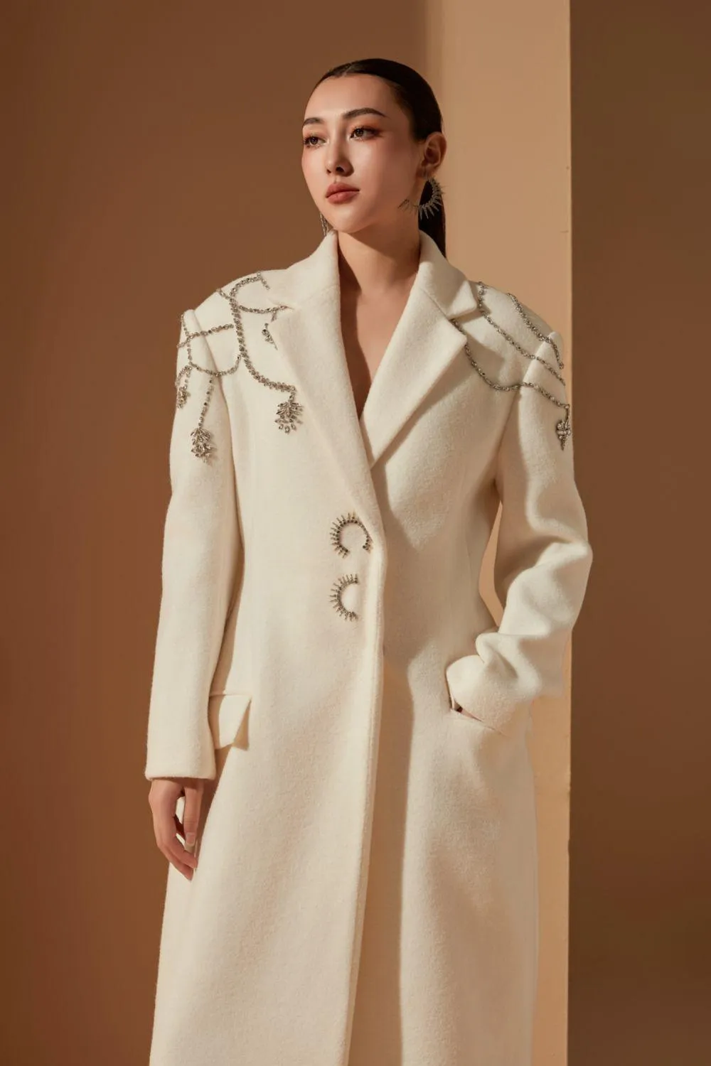 Evelyn Straight Notch Lapel Felt Trench Coat