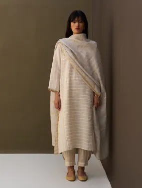 Ezra Striped Linen Kurta Set - Natural