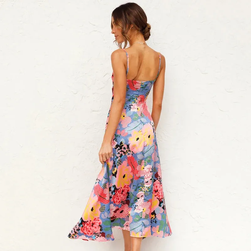 Fancy Print A-Line Midi Dress with Tie Front