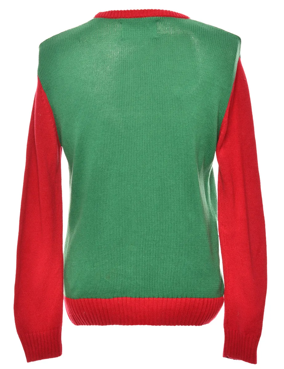 Festive Season Green Christmas Tree Design Jumper - M