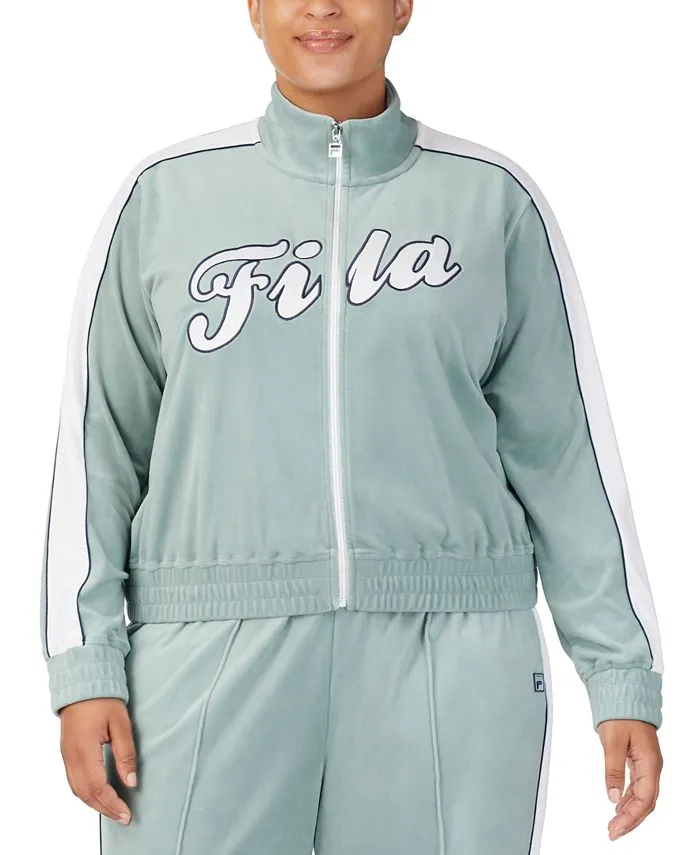 Fila Women's Valery Logo Zip Front Velour Jacket Green Size 2X