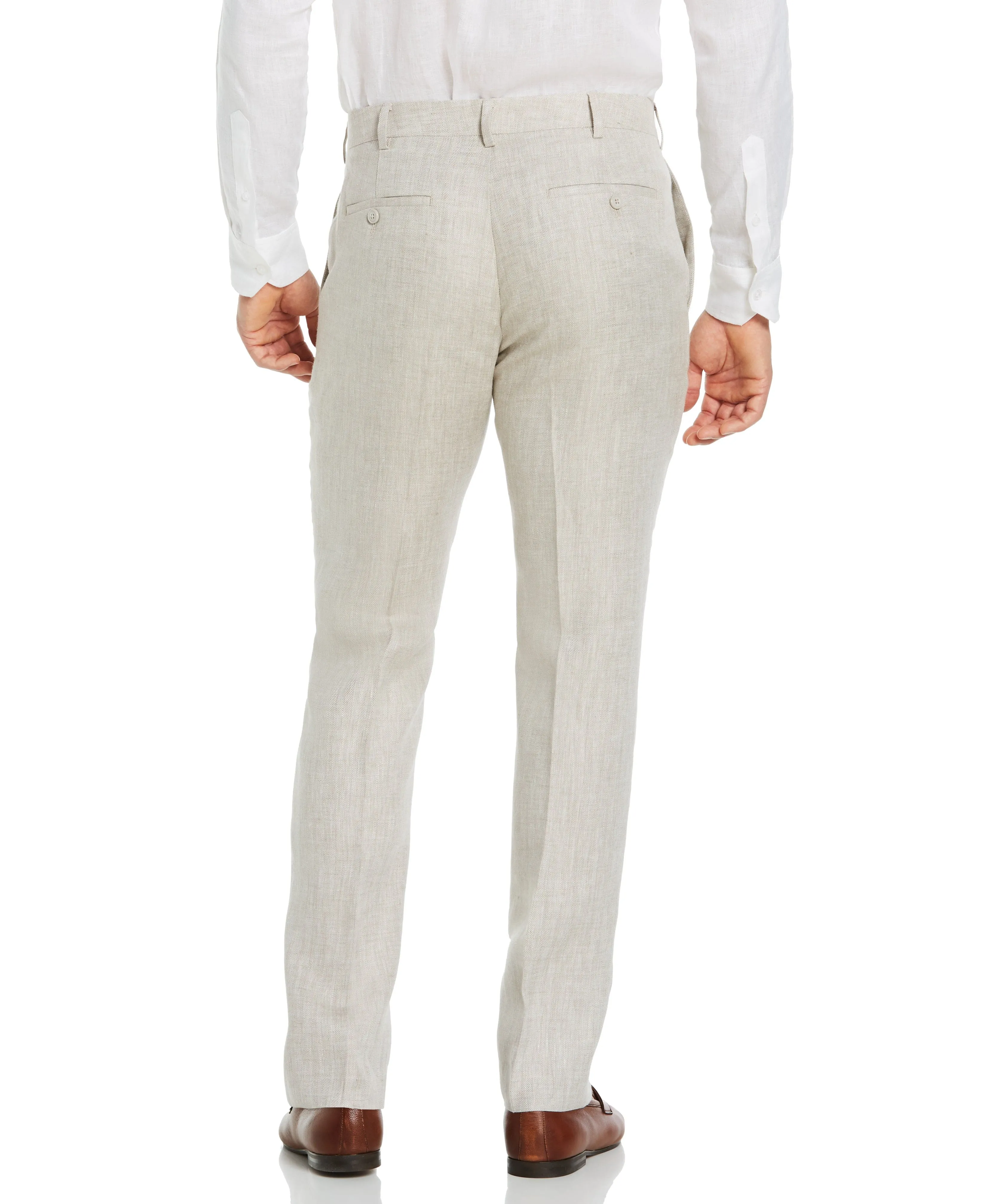 Flat Front Herringbone Linen Pant