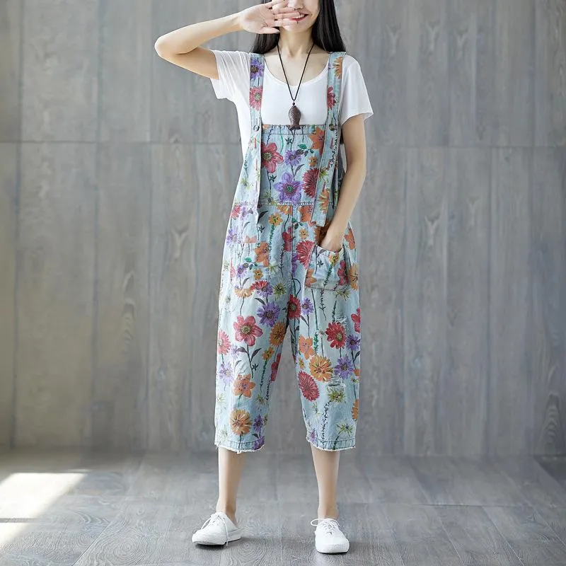 Floral Denim Overall