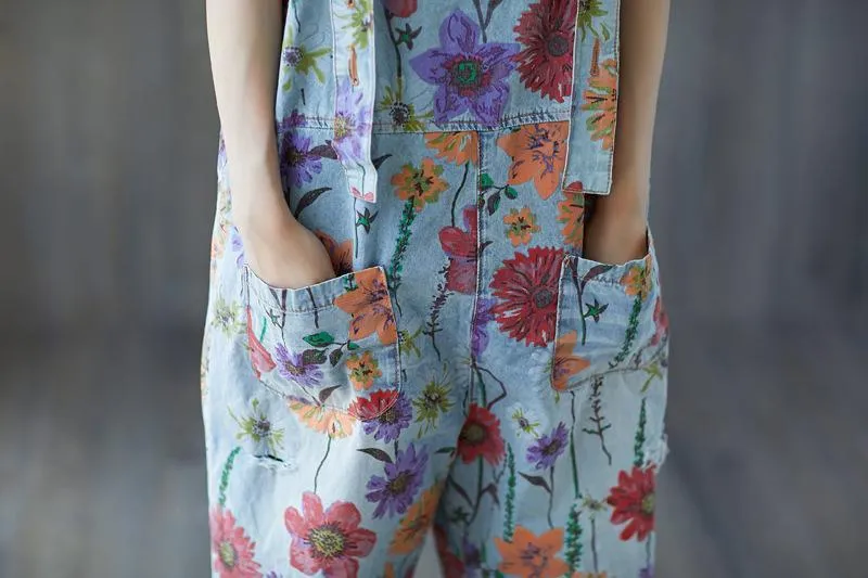 Floral Denim Overall