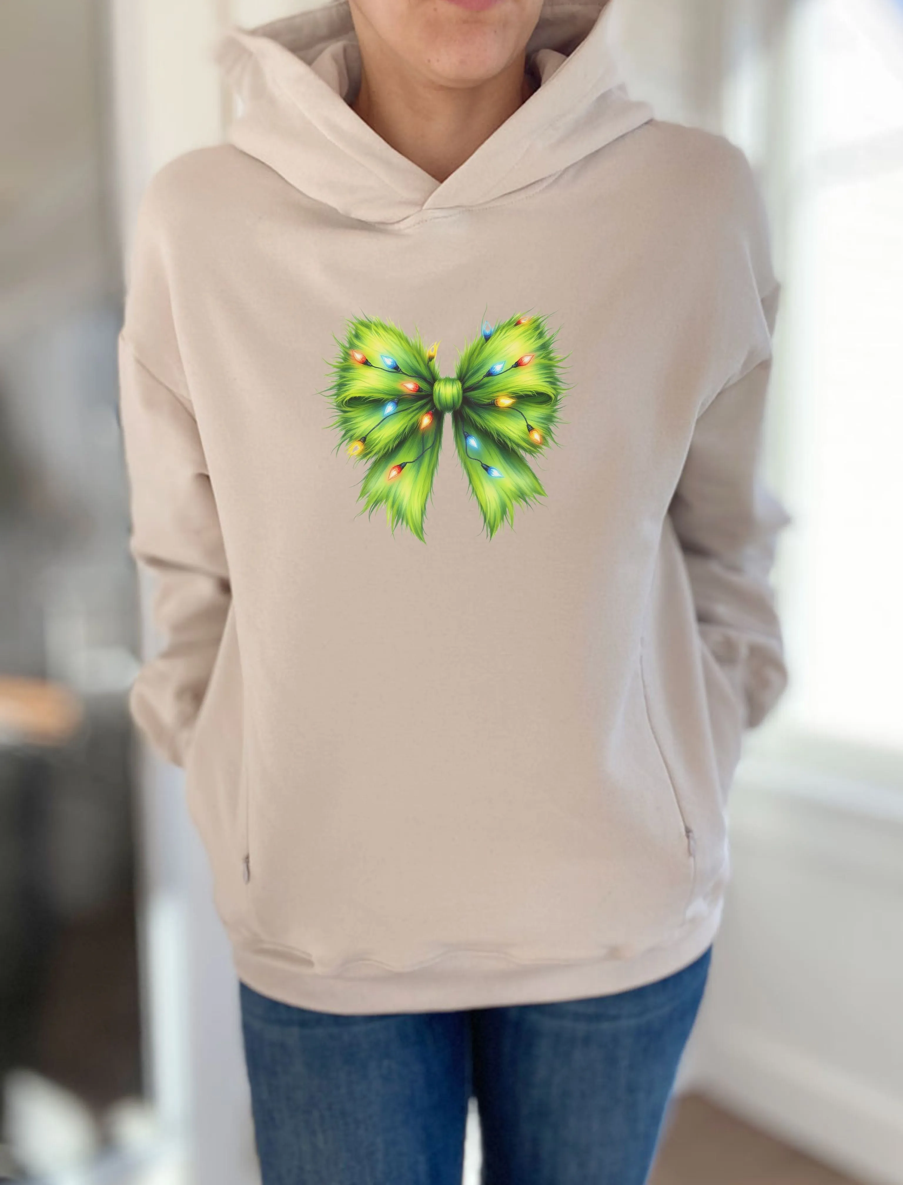 Fuzzy Christmas Bow Hooded Sweatshirt