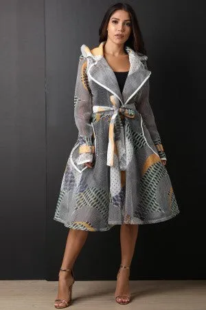 Geometric Pattern Netted Mesh Trench Coat