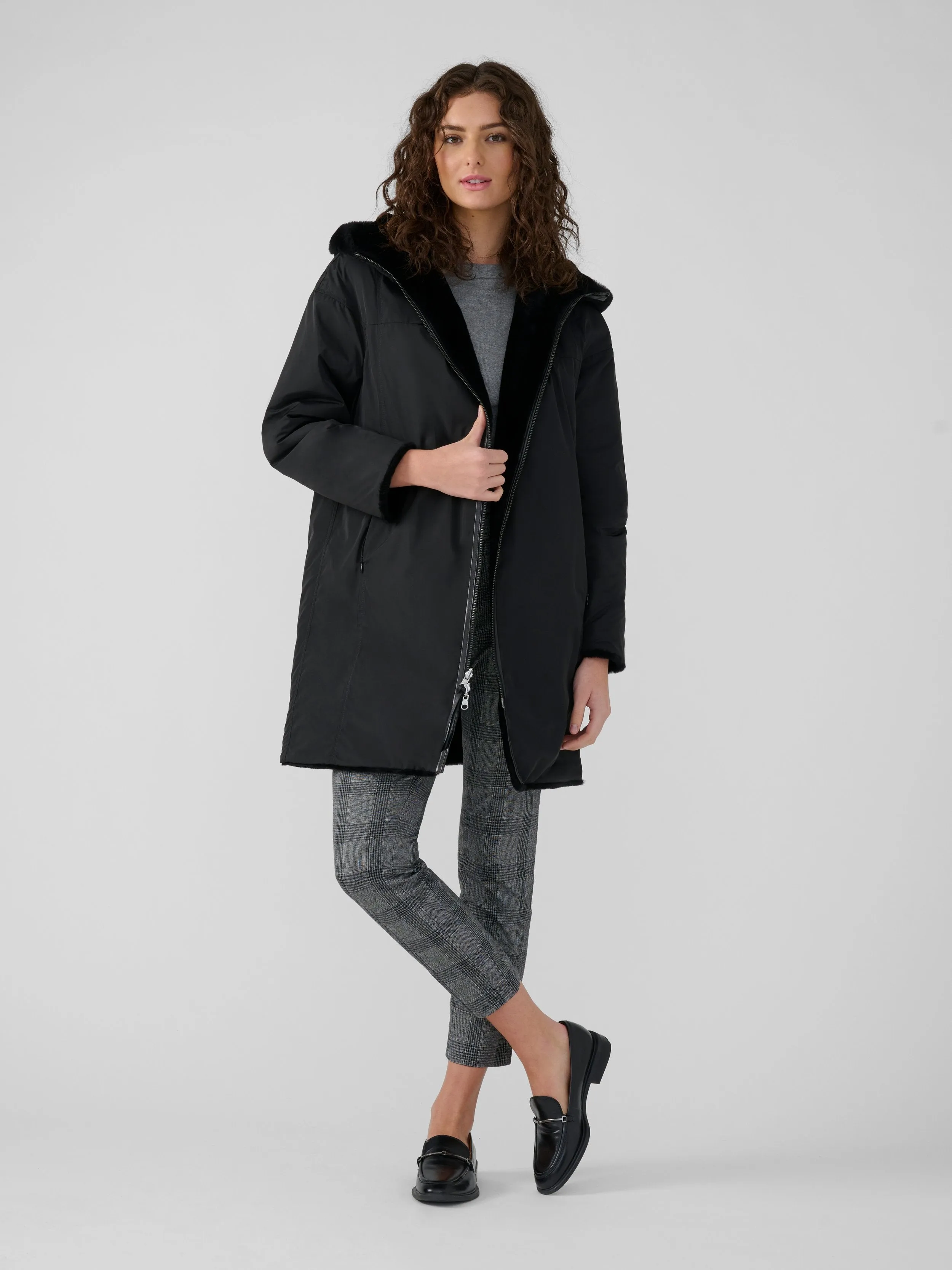 Giana Shearling & Tech Coat | Black