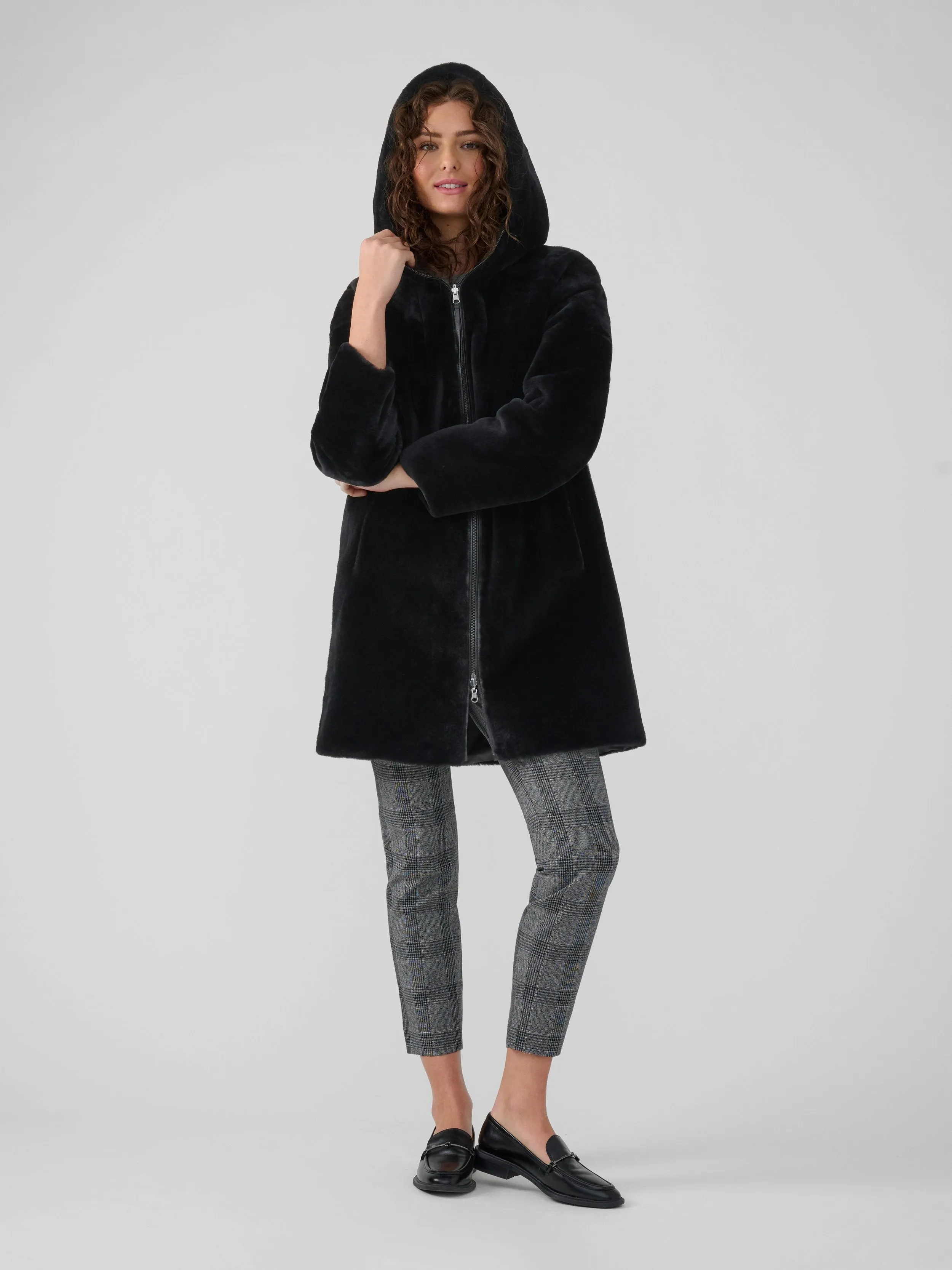 Giana Shearling & Tech Coat | Black