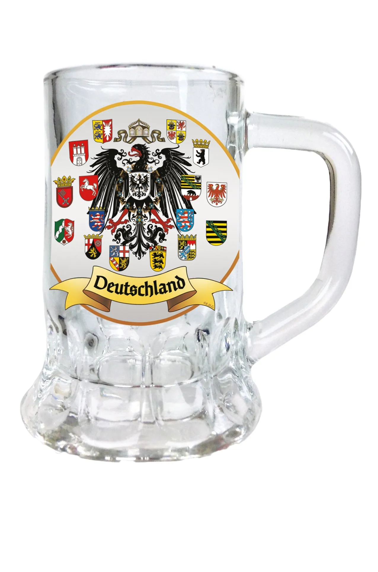 Glass Beer Mug Shot Glass Germany Medieval Eagle & Coat of Arms