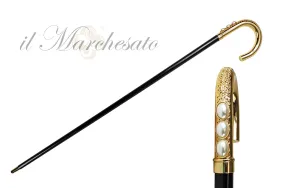 Goldplated Curved Walking-stick with Pearls