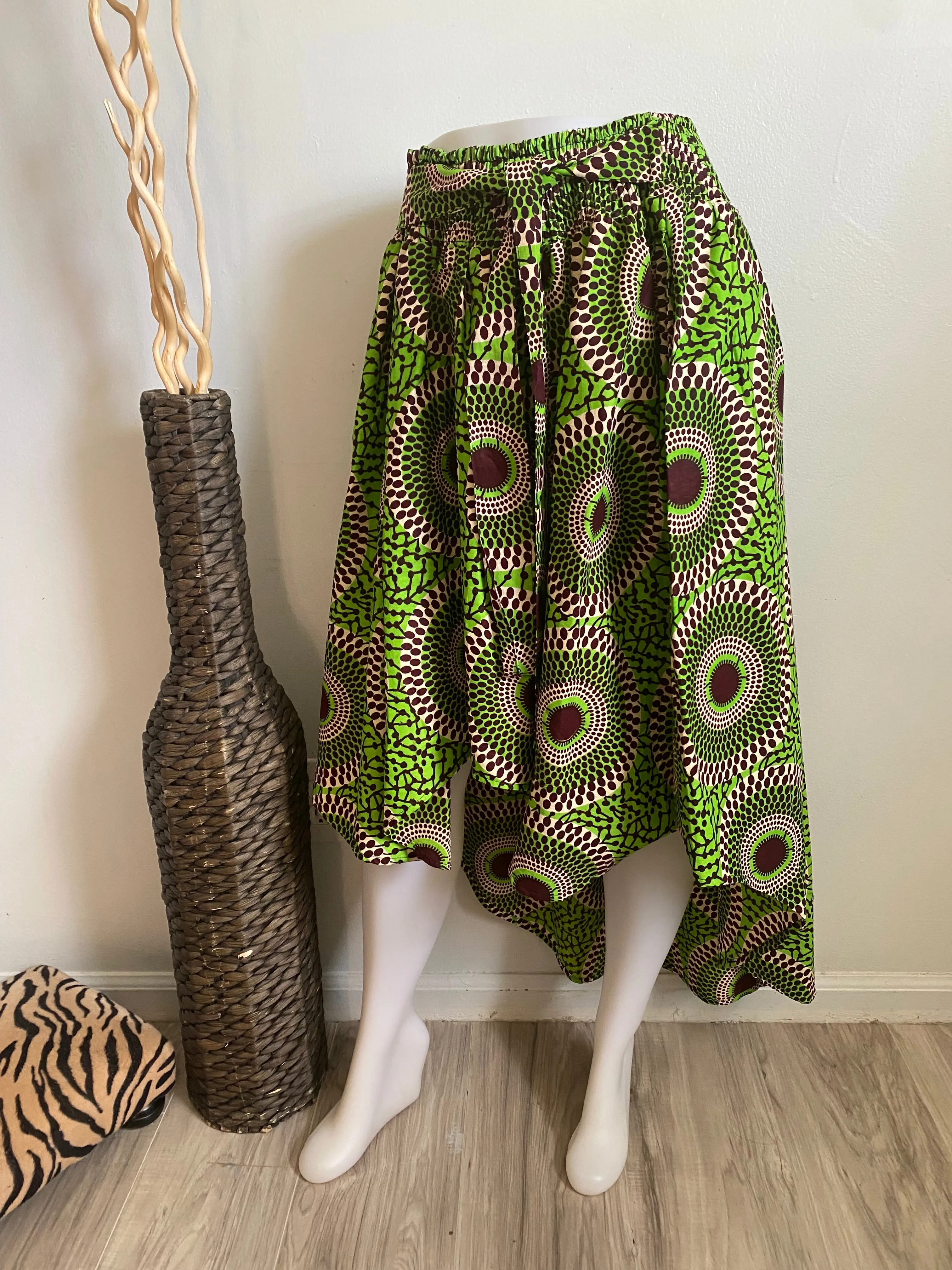 Green African Print High/Low Skirt