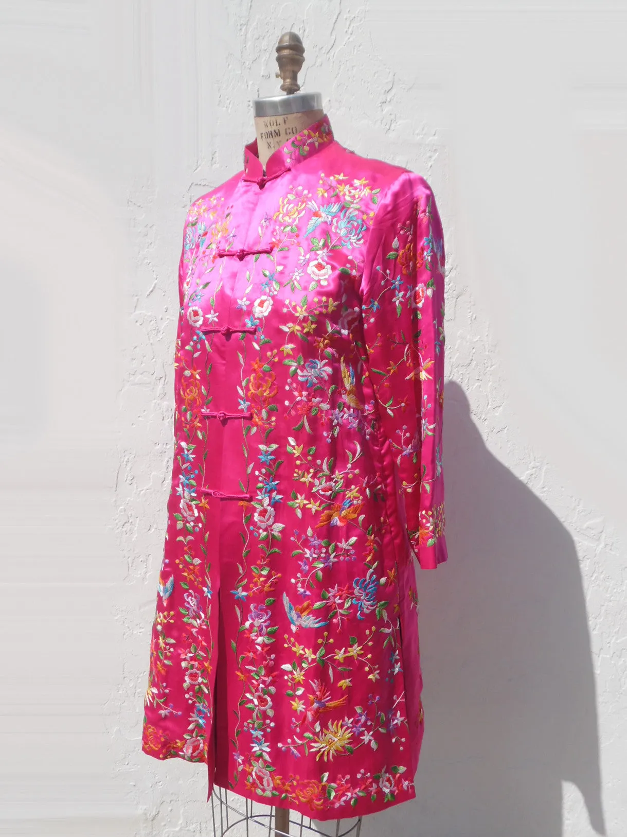 Hand Embroidered Silk Mandarin Evening Coat