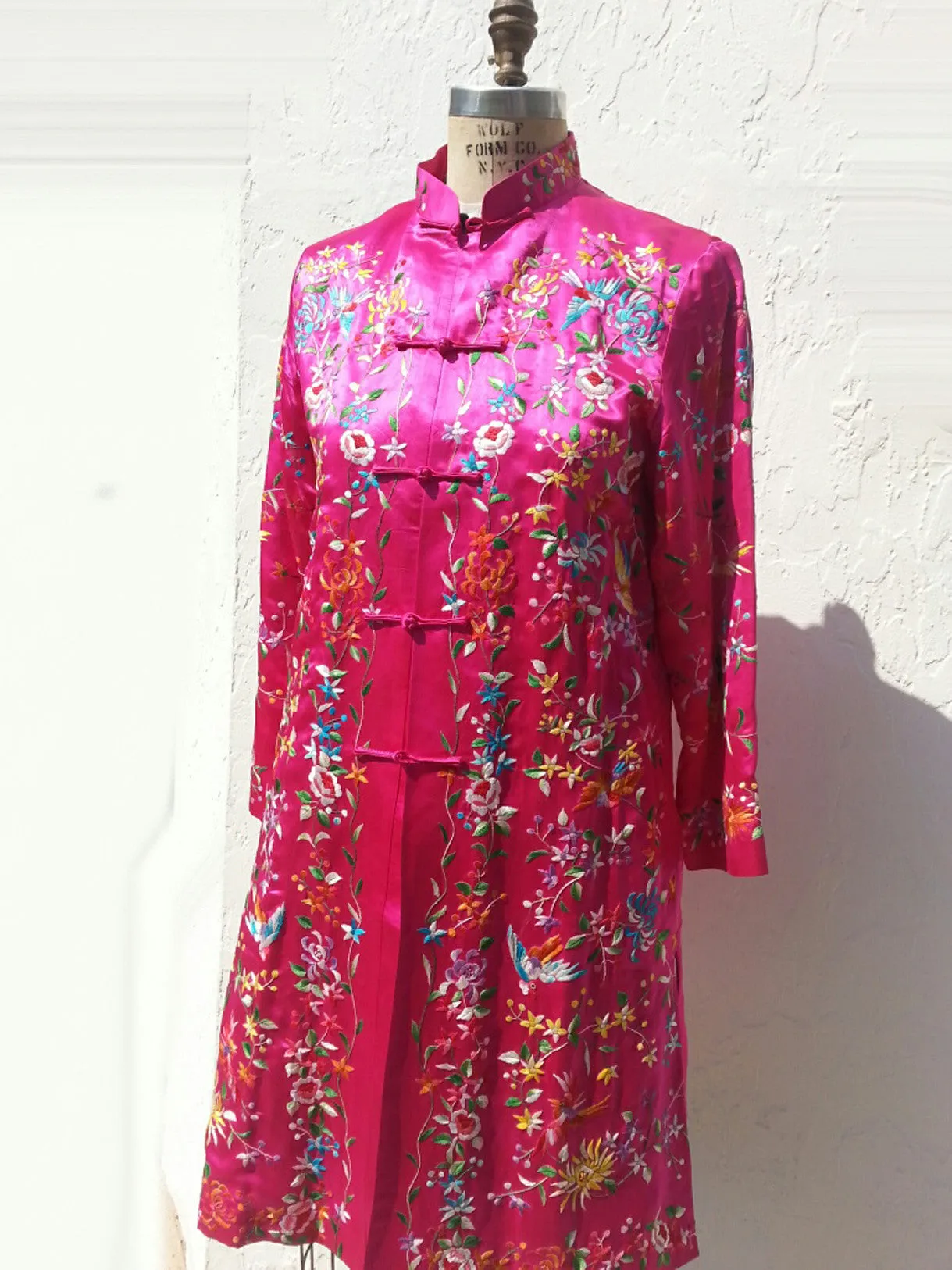 Hand Embroidered Silk Mandarin Evening Coat