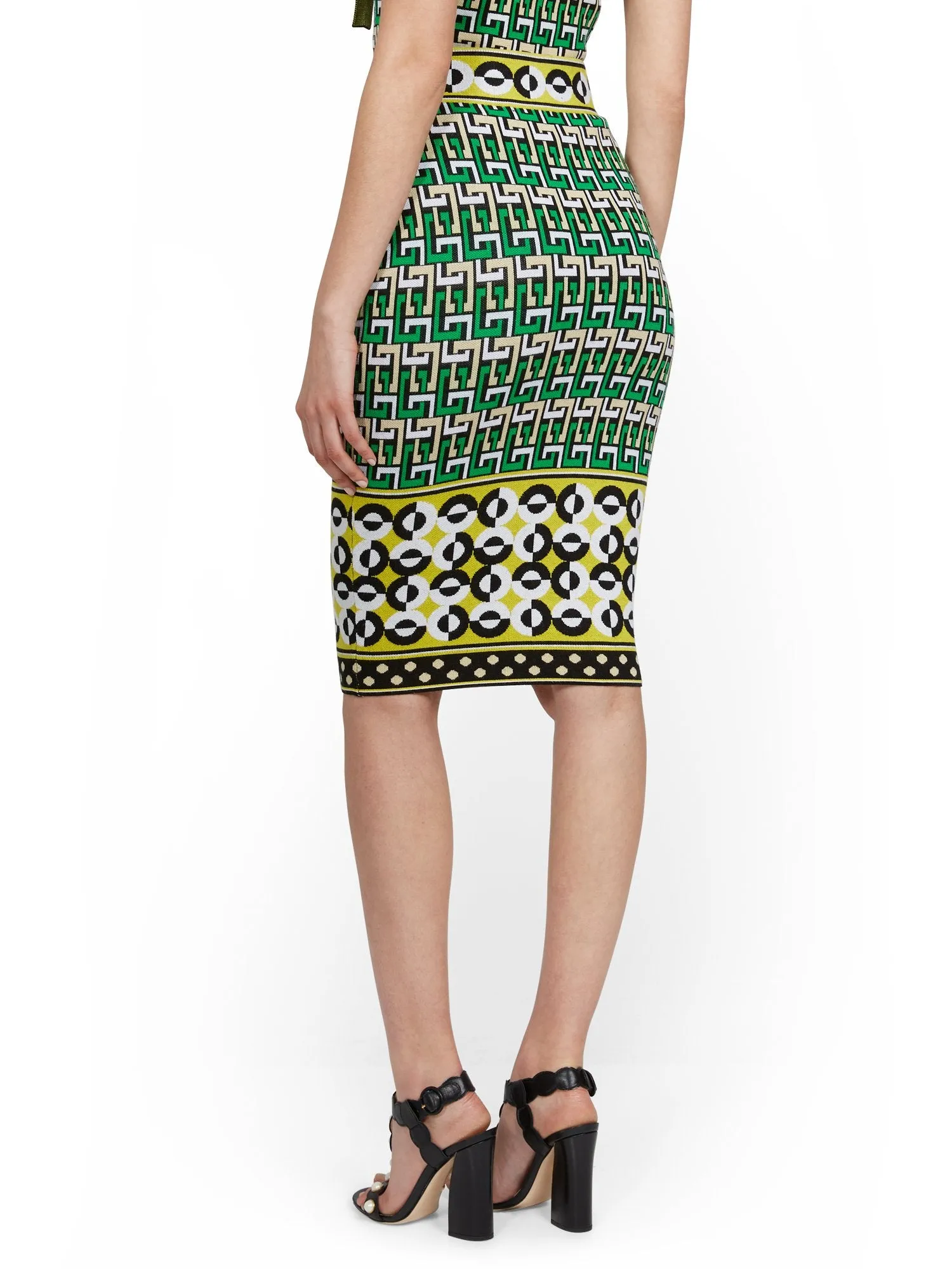 High-Waisted Geo-Print Sweater Pencil Skirt