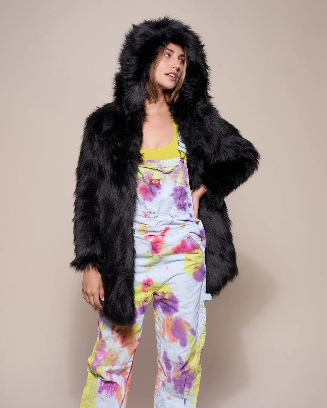 Hooded Women's Faux Fur Coat | Black Wolf