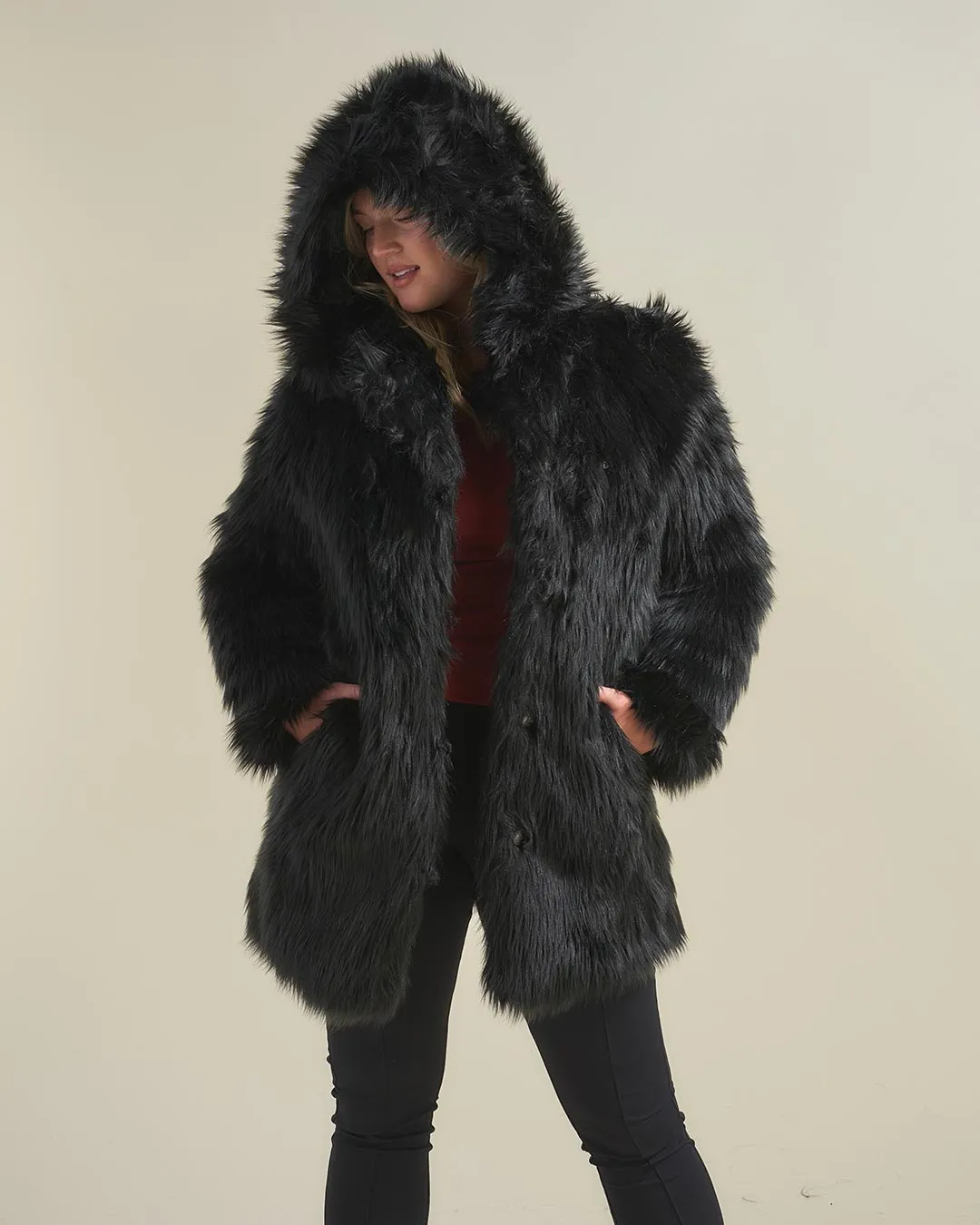 Hooded Women's Faux Fur Coat | Black Wolf