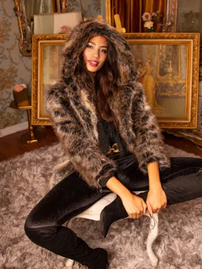 Hooded Women's Faux Fur Coat | Grey Wolf