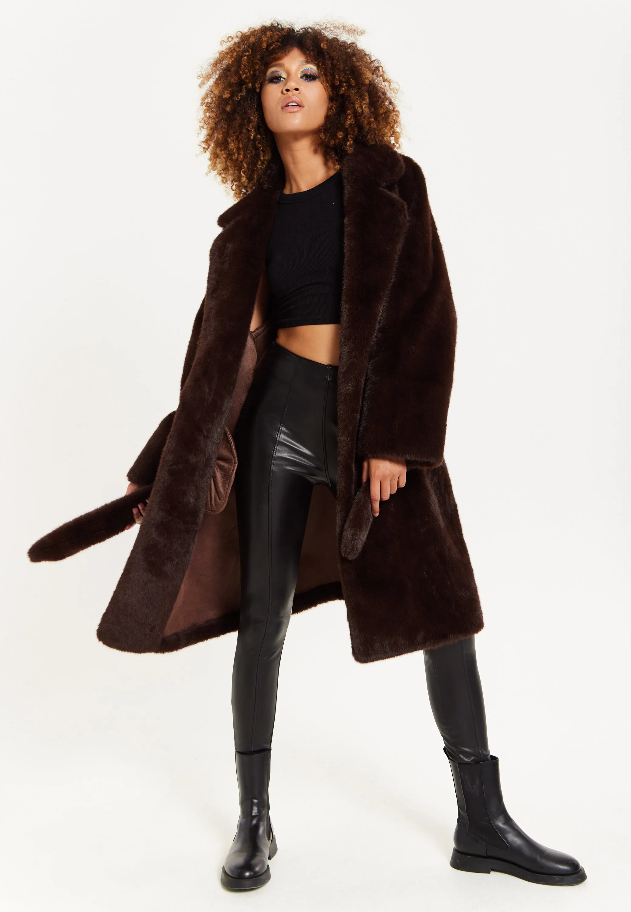 House of Holland Luxe Chocolate Faux Fur Coat