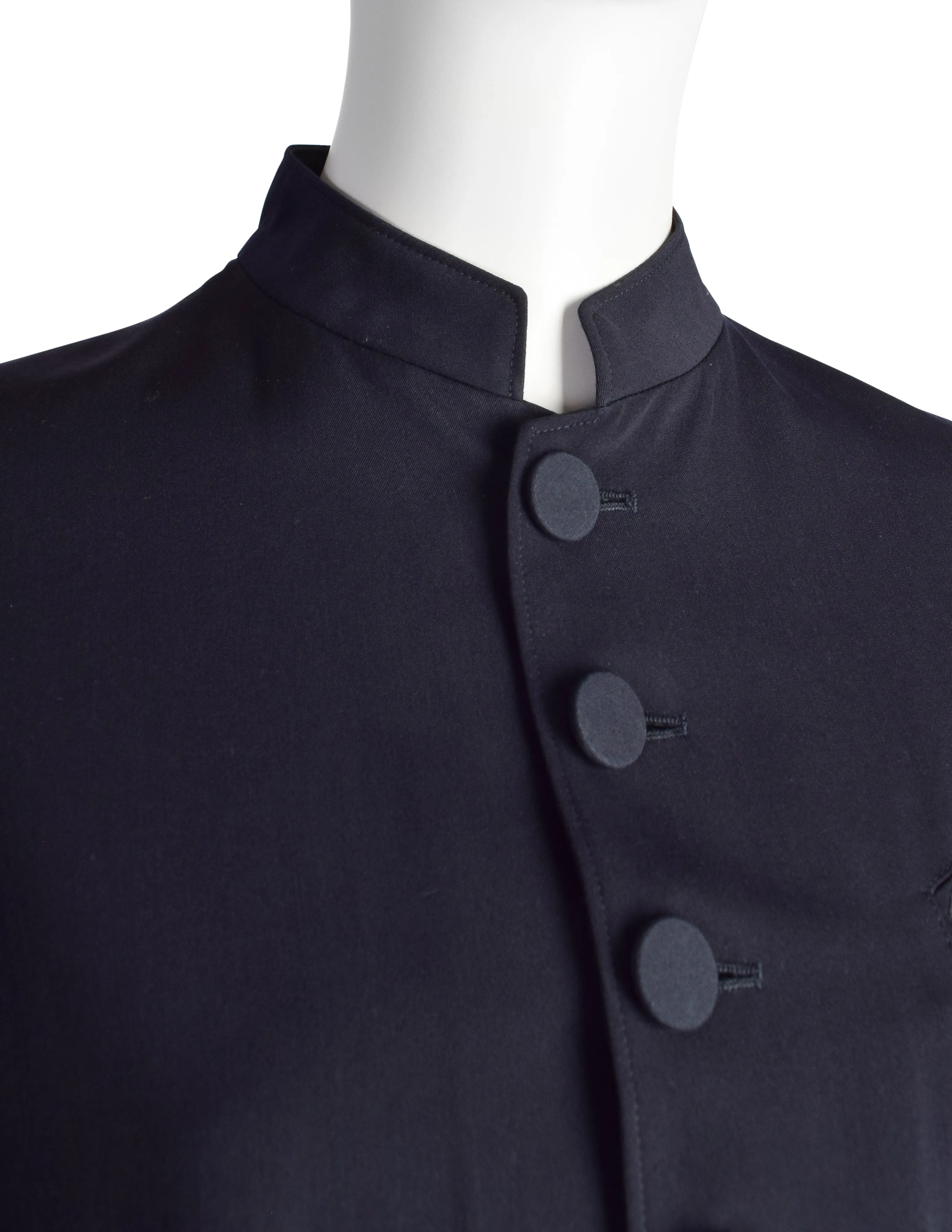 Jean Paul Gaultier Vintage SS 1994 'Les Tatouages' Navy Blue Wool Gabardine Redingote Style Coat