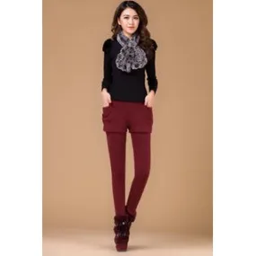 Ketty More Women's Winter Thick Velvet Slim Red Leggings In Skirt Style With Pockets-UWLG316