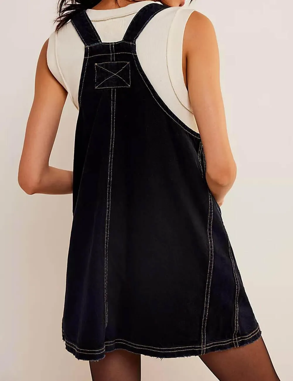 Ladies Pocket Denim Mini Overall Dress SKD549