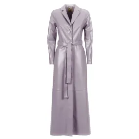 Long Button-Up Eco-Leather Trench Lavender