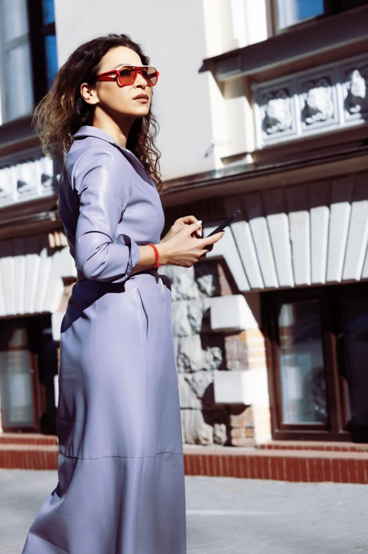 Long Button-Up Eco-Leather Trench Lavender