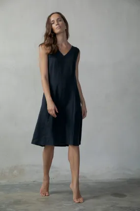 L'origami Linen Slip Dress Navy