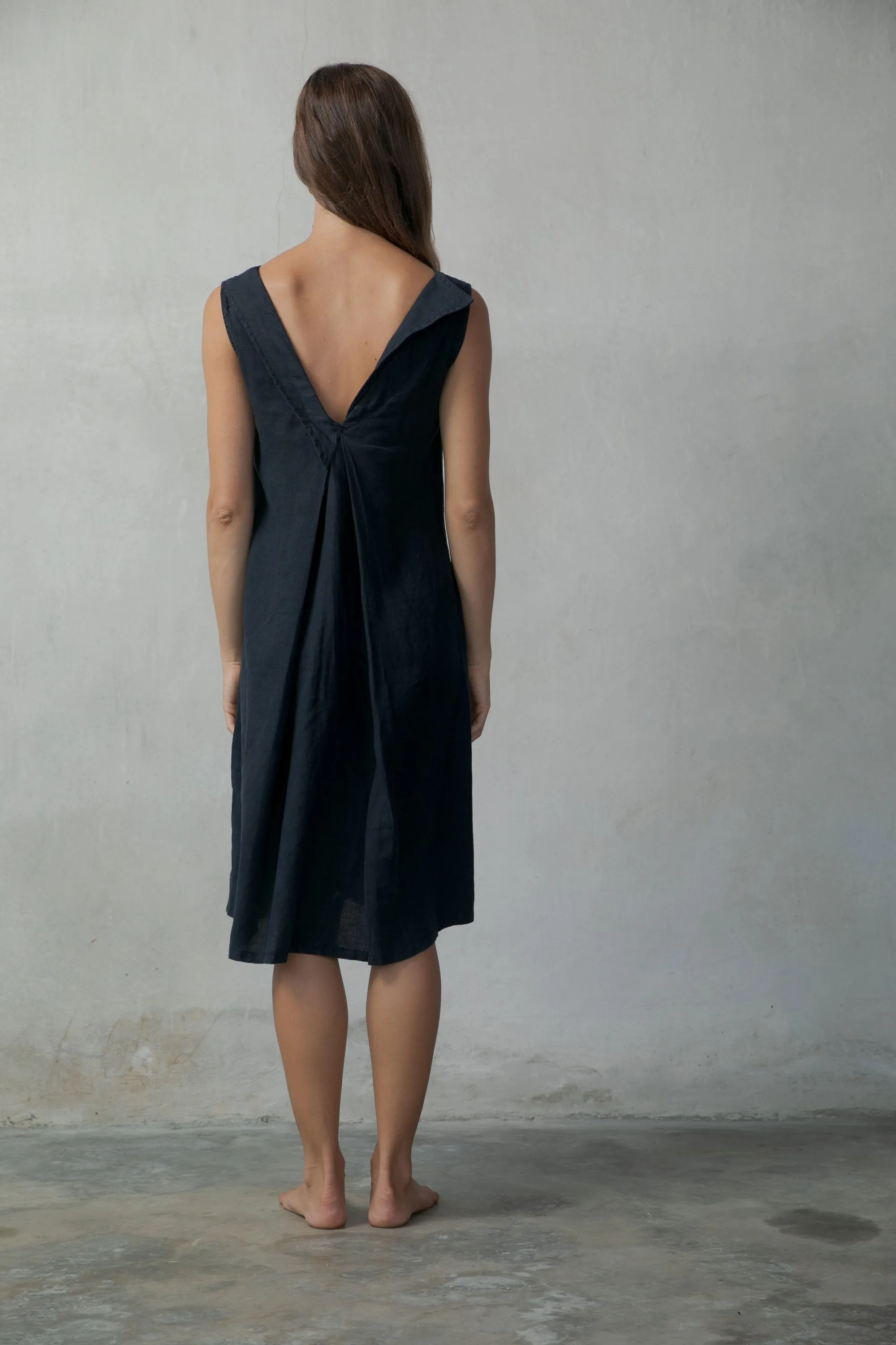 L'origami Linen Slip Dress Navy