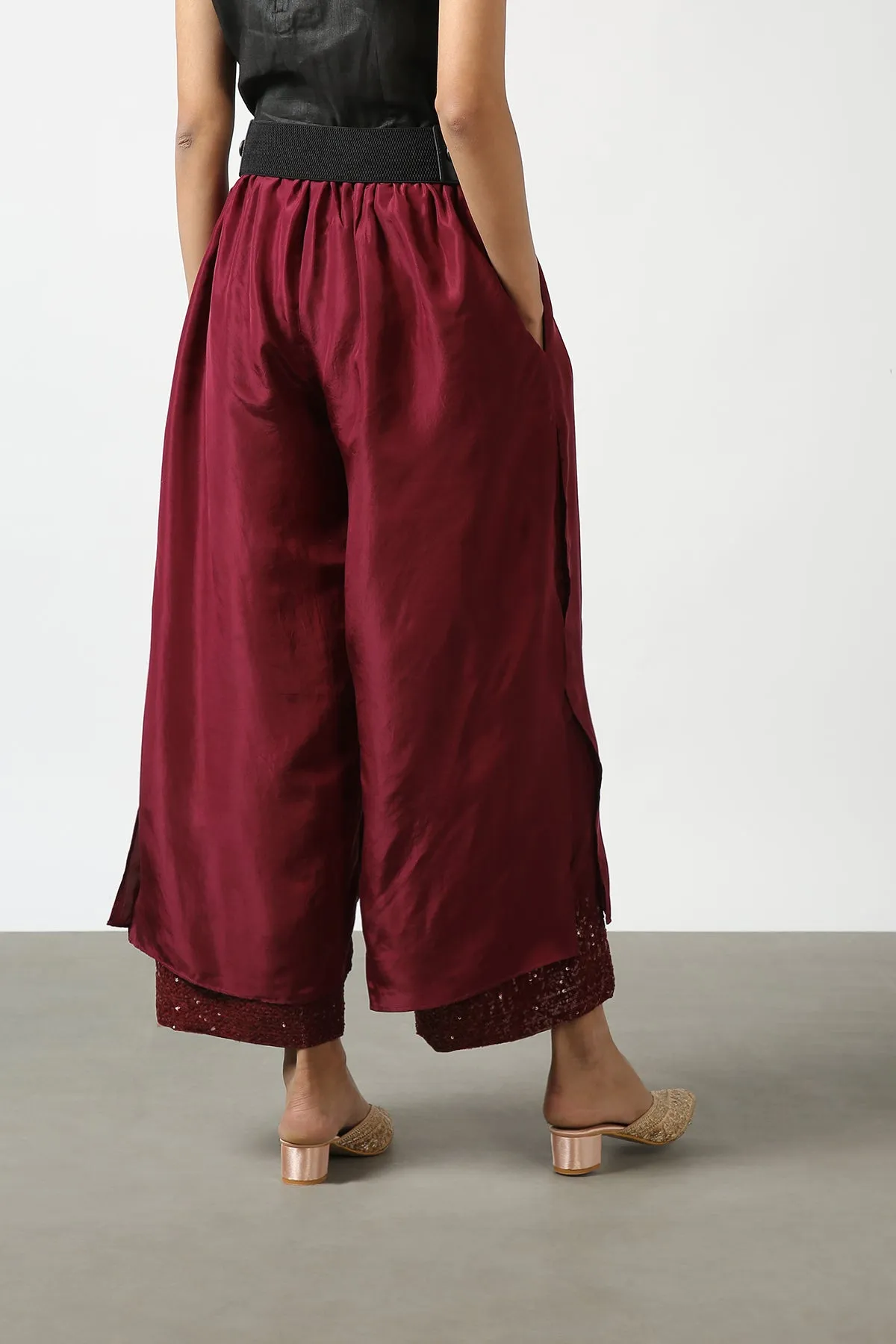 Maroon Double Layer Sequenced Pant