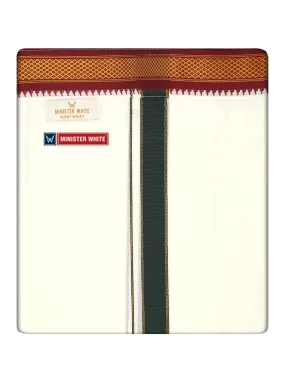 Mens Cotton Cream Double Layer with Myilkhgan Border Velcro Pocket Dhoti - Kanishka