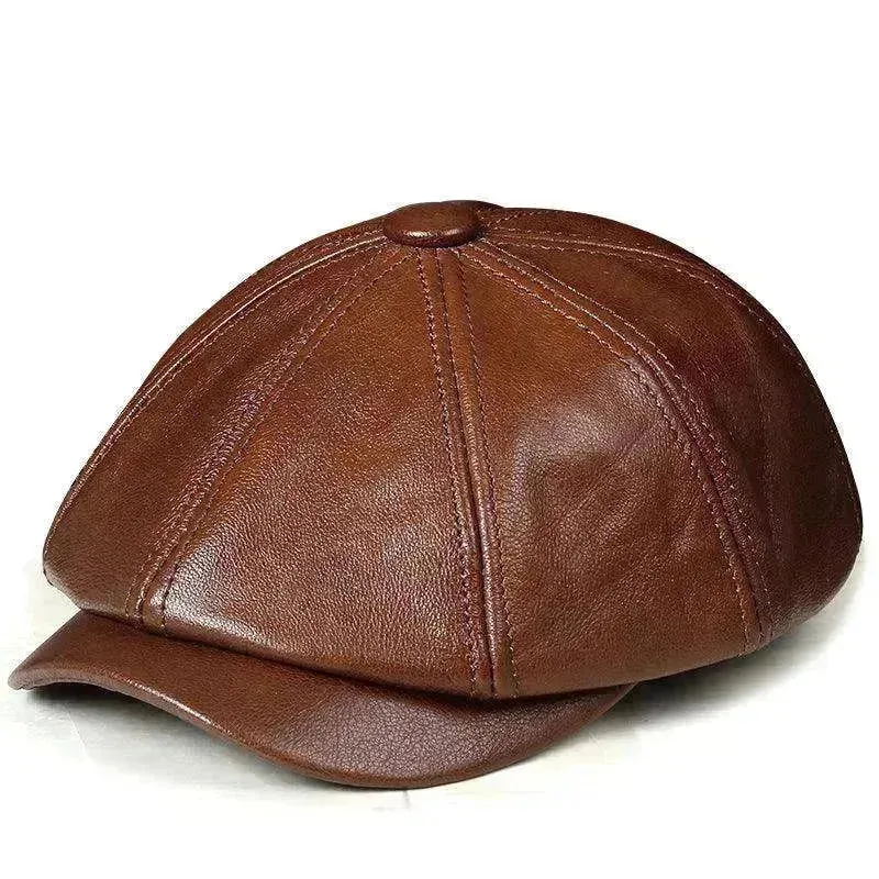 Men's Dome Top Layer Cowhide Octagonal Hat