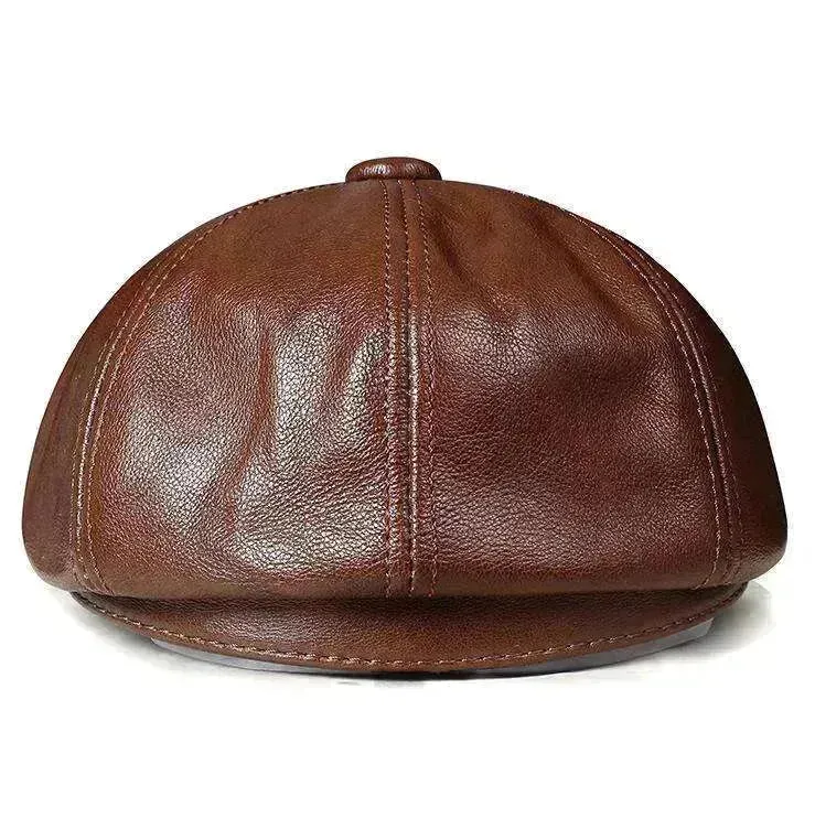 Men's Dome Top Layer Cowhide Octagonal Hat